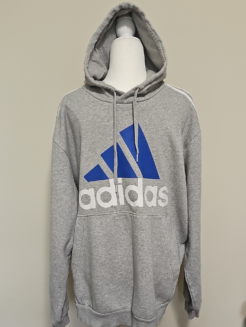 Adidas Grey Hoodie with Blue Trefoil Logo